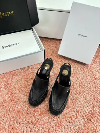 2026 New YSL Small Logo High Heel Loafers Slippers