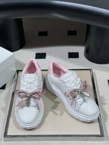 26s 春夏新款 圆头厚底水钻蝴蝶结小白鞋
