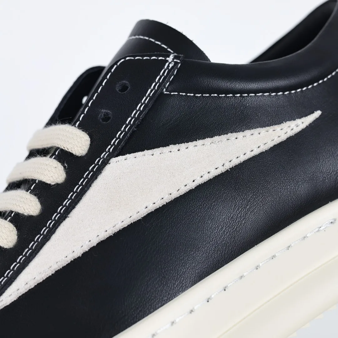 Rick Owens X1 RO Black and White Leather Sneakers - Detail view 6