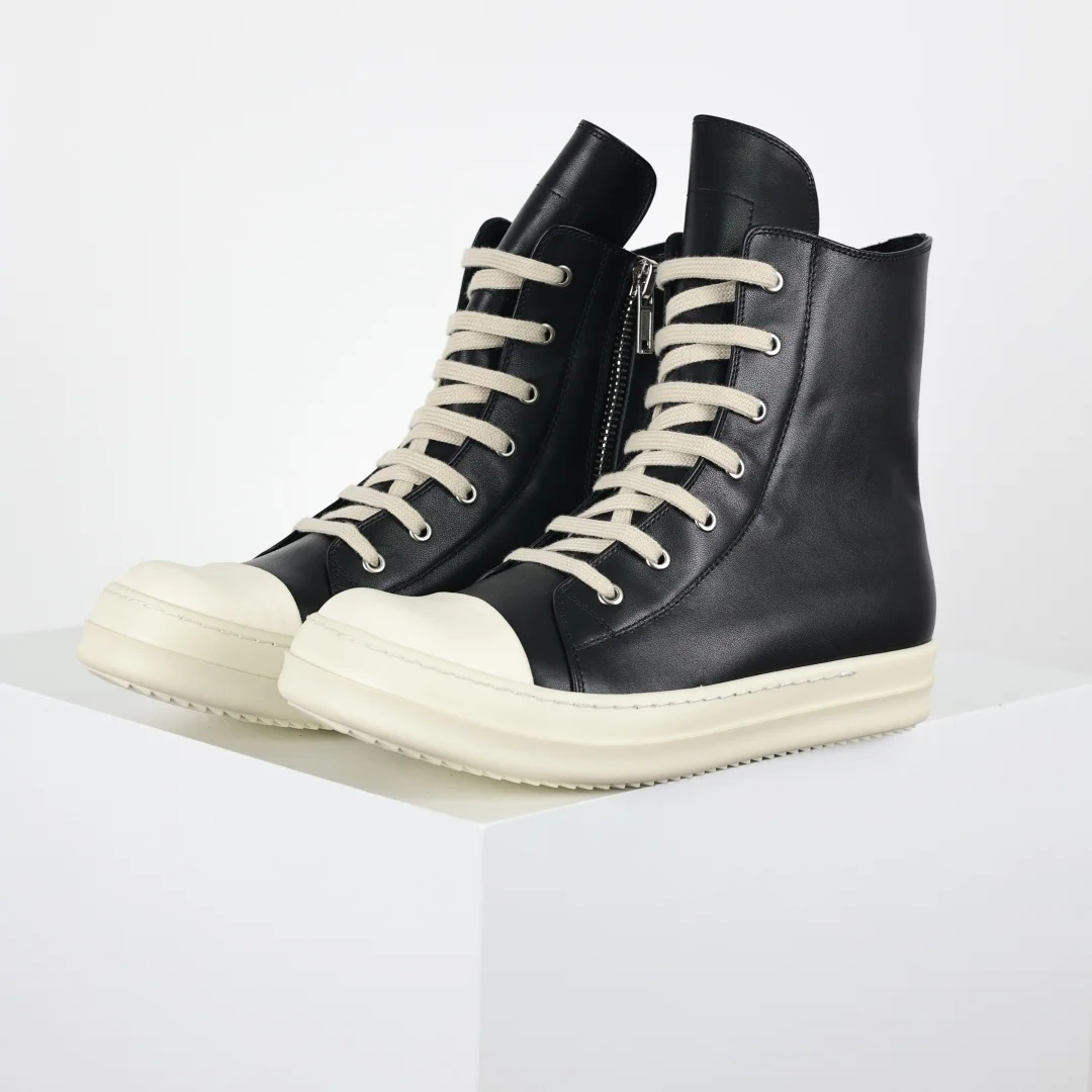 Rick Owens RO watermelon head high-top black leather thin-strap casual shoes - Detail view 1