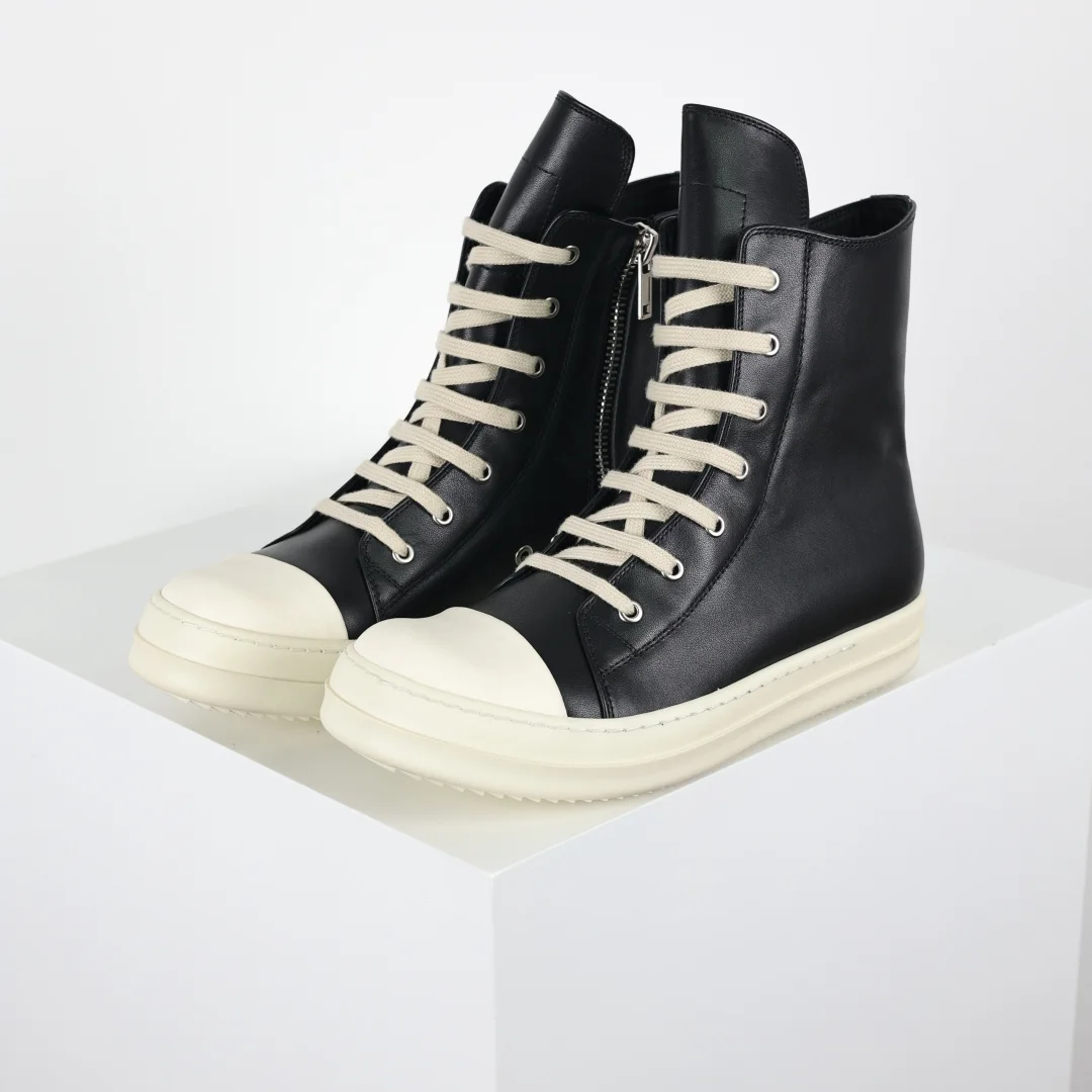Rick Owens RO watermelon head high-top black leather thin-strap casual shoes - Detail view 2