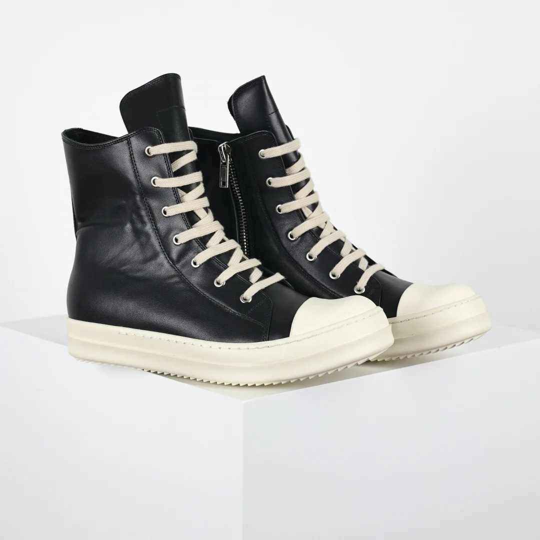 Rick Owens RO watermelon head high-top black leather thin-strap casual shoes - Detail view 3