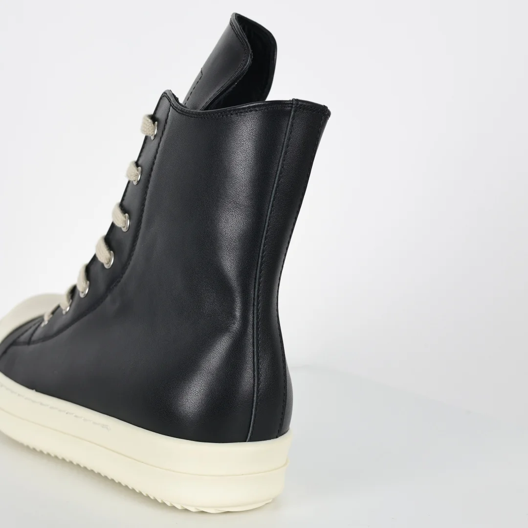Rick Owens RO watermelon head high-top black leather thin-strap casual shoes - Detail view 4
