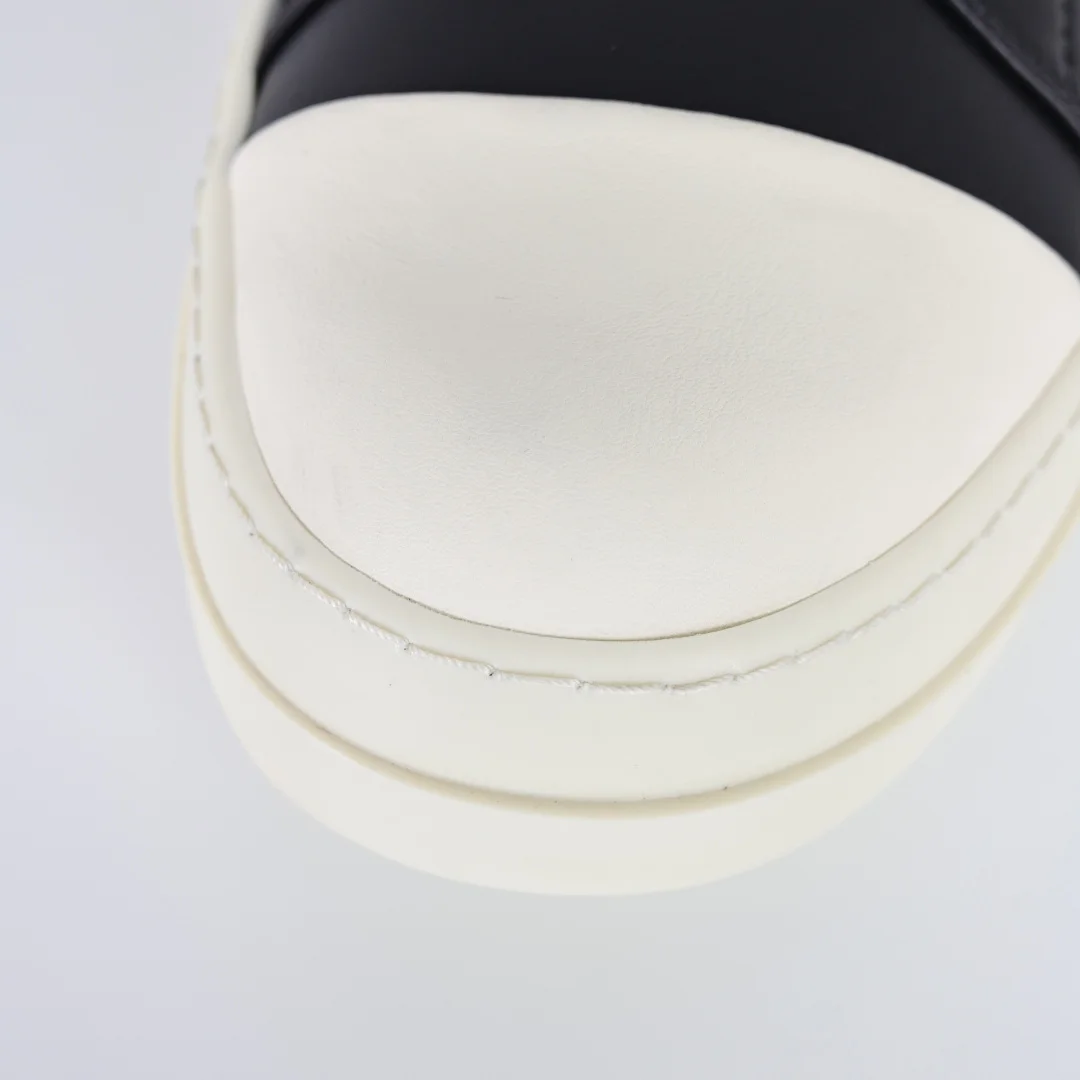 Rick Owens RO watermelon head high-top black leather thin-strap casual shoes - Detail view 5