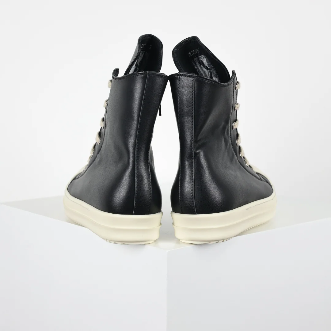 Rick Owens RO watermelon head high-top black leather thin-strap casual shoes - Detail view 8