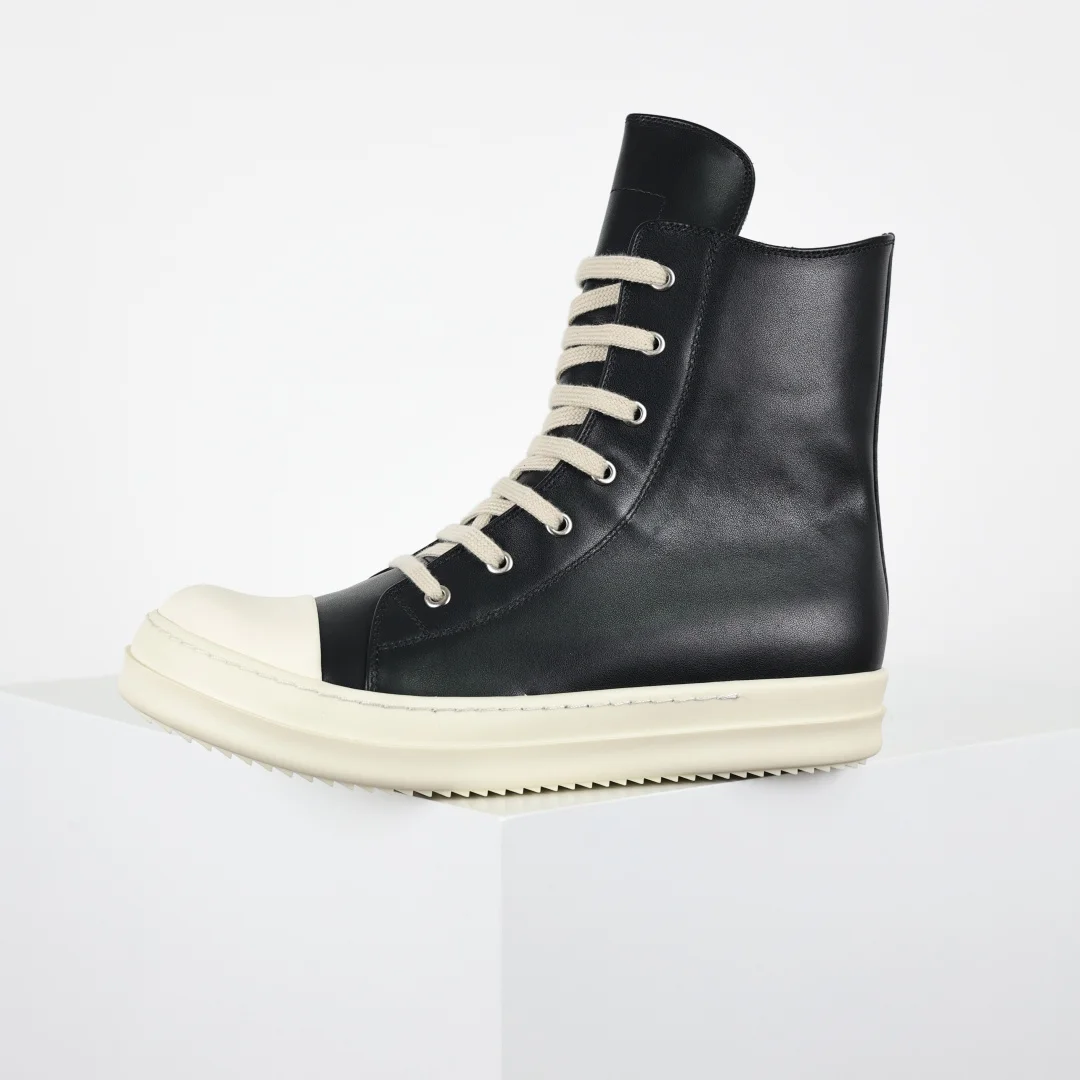 Rick Owens RO watermelon head high-top black leather thin-strap casual shoes - Detail view 9