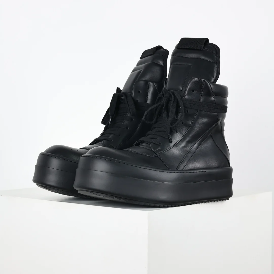 Rick Owens Leather inverted triangle high-top fashion chunky sneakers - Detail view 1