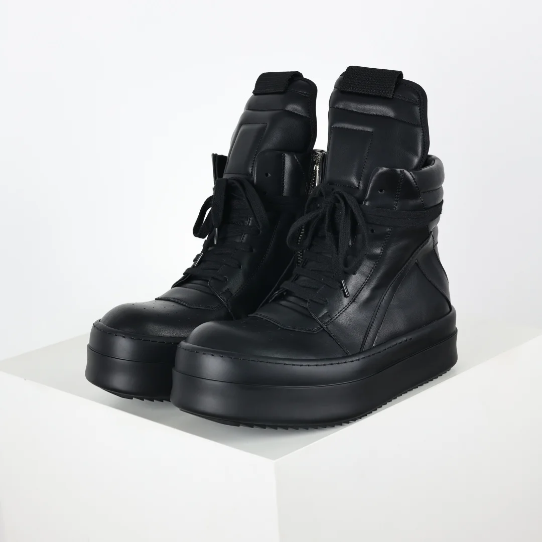 Rick Owens Leather inverted triangle high-top fashion chunky sneakers - Detail view 2