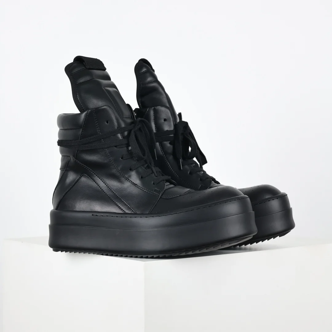 Rick Owens Leather inverted triangle high-top fashion chunky sneakers - Detail view 3