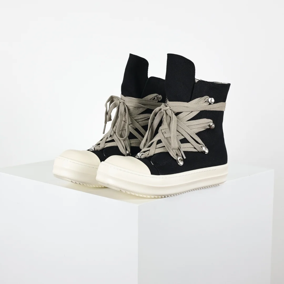 Rick Owens Crazy strappy canvas high-top boots with thin laces - Detail view 1