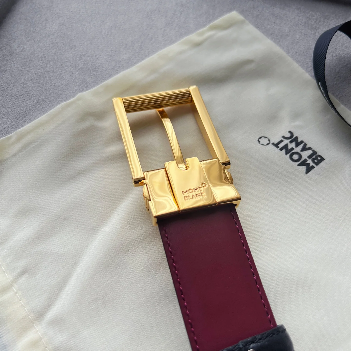 万宝龙万宝龙方形带扣黑色蓝色腰带 - 细节图 7