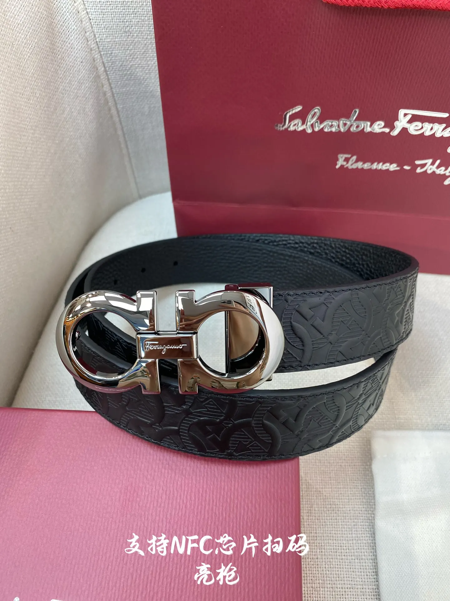 Ferragamo NFC-F3.5cm Premium Custom Men s Leather Belt - Detail view 2