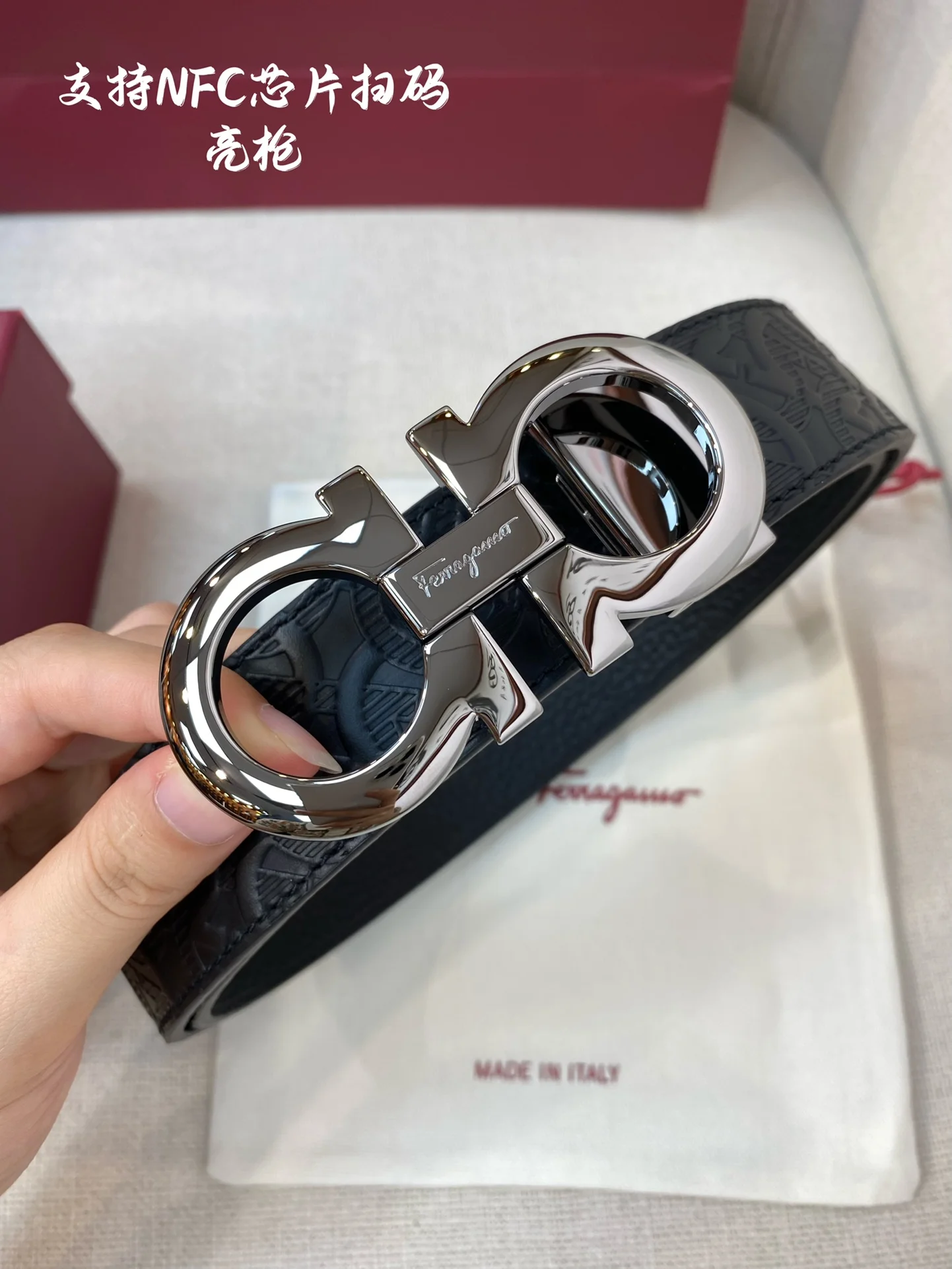 Ferragamo NFC-F3.5cm Premium Custom Men s Leather Belt - Detail view 3
