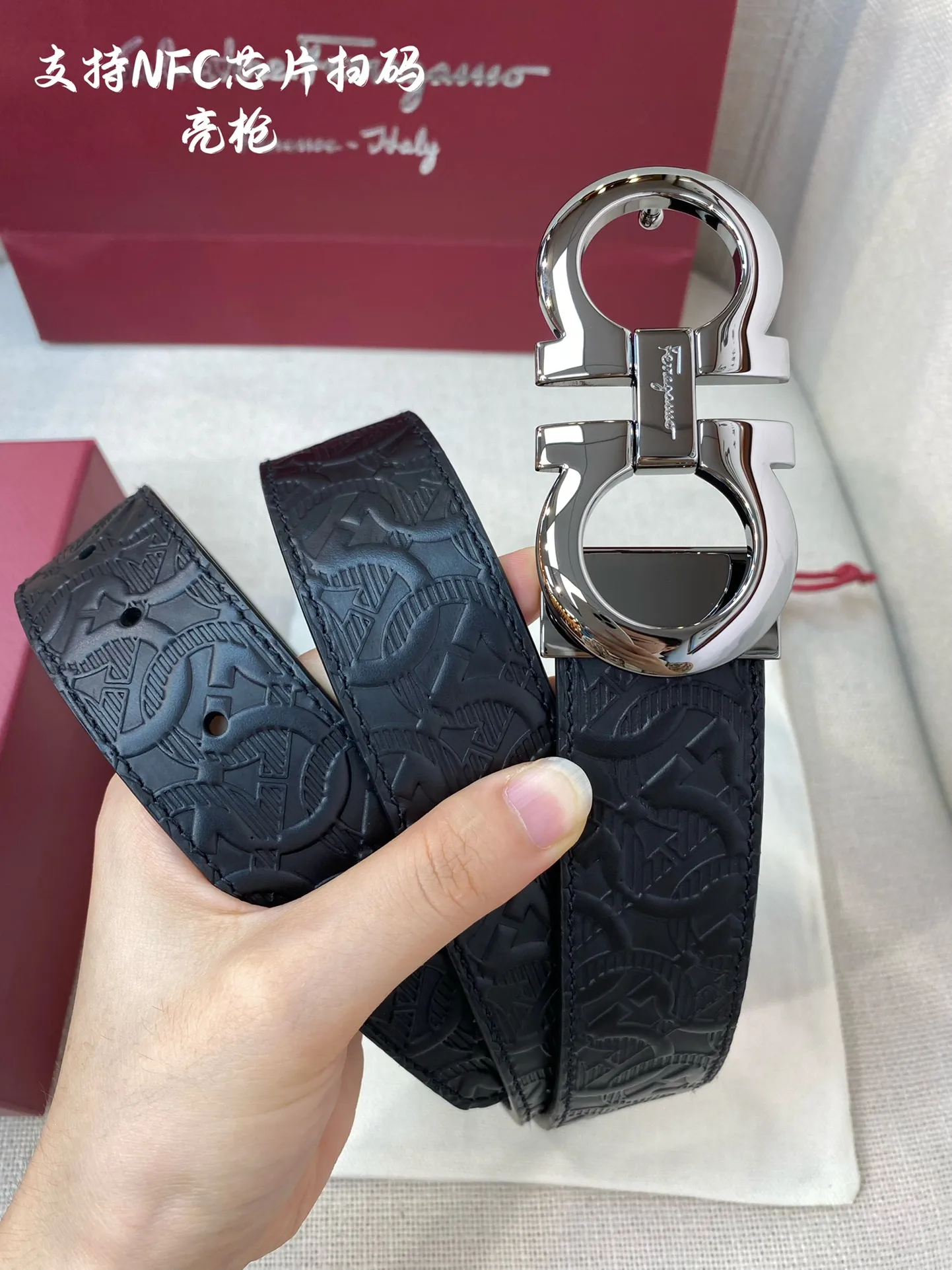 Ferragamo NFC-F3.5cm Premium Custom Men s Leather Belt - Detail view 6
