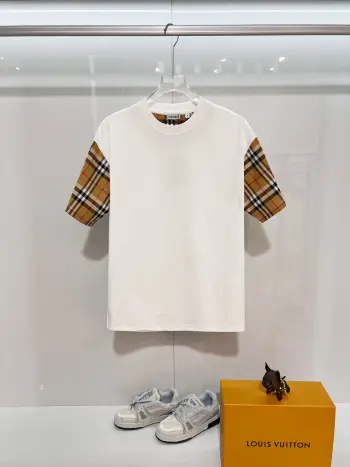 Plaid Spliced Round Neck Short Sleeve T-Shirt