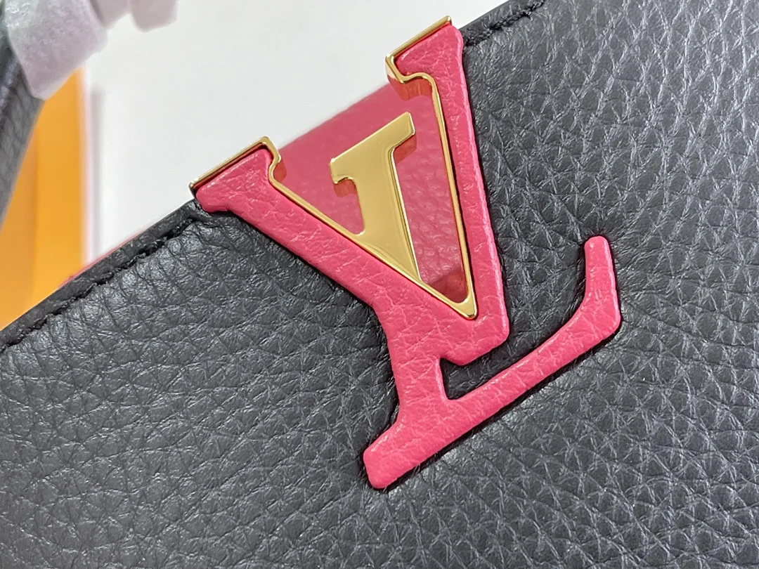 LVM59882 黑色配浅梅红金扣手袋 斜挎包 - 细节图 6