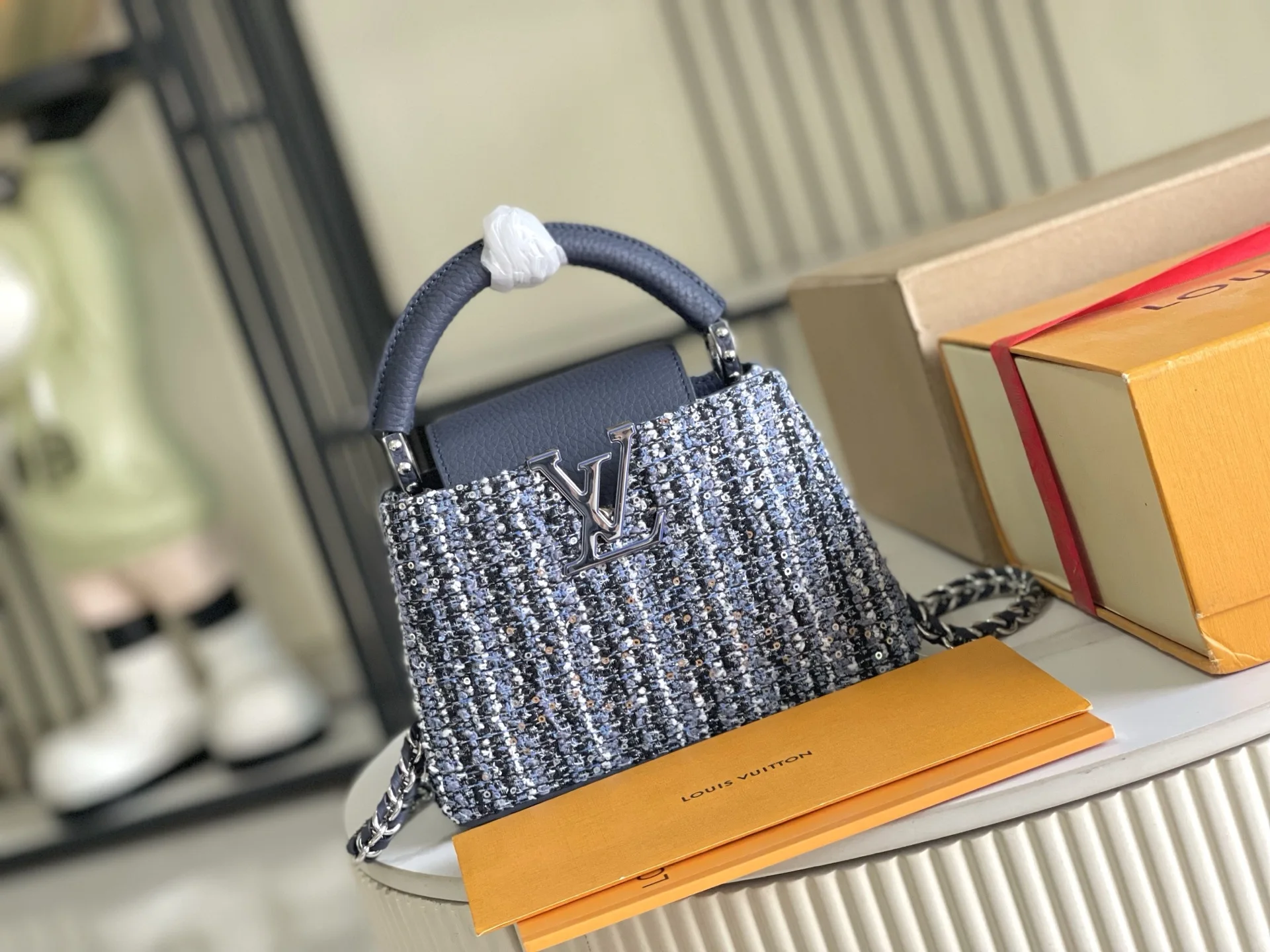 LVM12948 蓝白花呢手提包 斜挎包 - 细节图 2