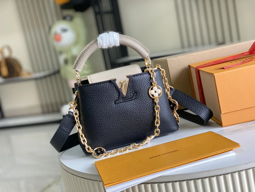 LVM25386 黑色花卉三拼手袋 斜挎包 - 细节图 2