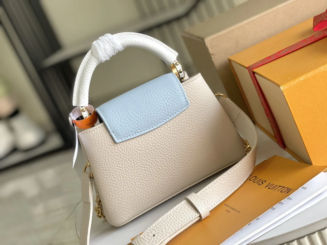 LVM23950 奶白拼蓝贝壳扣迷你手袋 斜挎包 - 细节图 3