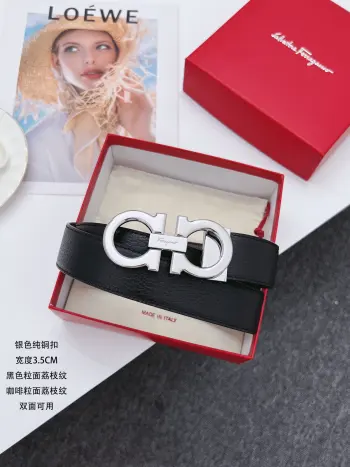 <p> Ferragamo.菲拉格慕</p><p>全套包装 支持NFC扫码 宽度3.5cm 高级定制款男士皮带 双面进口牛皮 可双面使用 自行选择搭配 真材实料 很有质感 时尚经典不失风范 搭配精品尾夹扣 长短可自行裁剪</p>