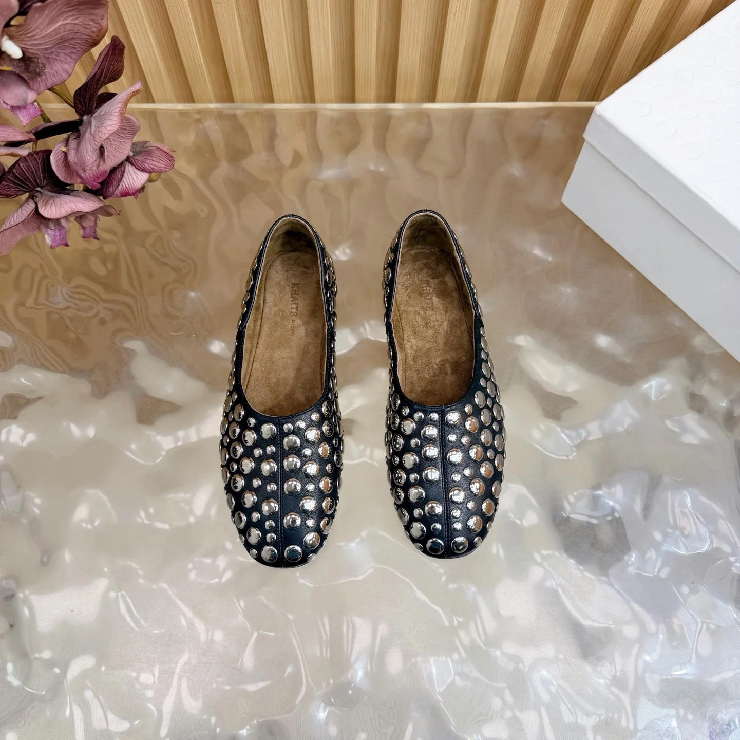 Khaite Spring/Summer 2026 New Arrivals Open-Toe Full Diamond Minimalist Flat Shoes - Detail view 4