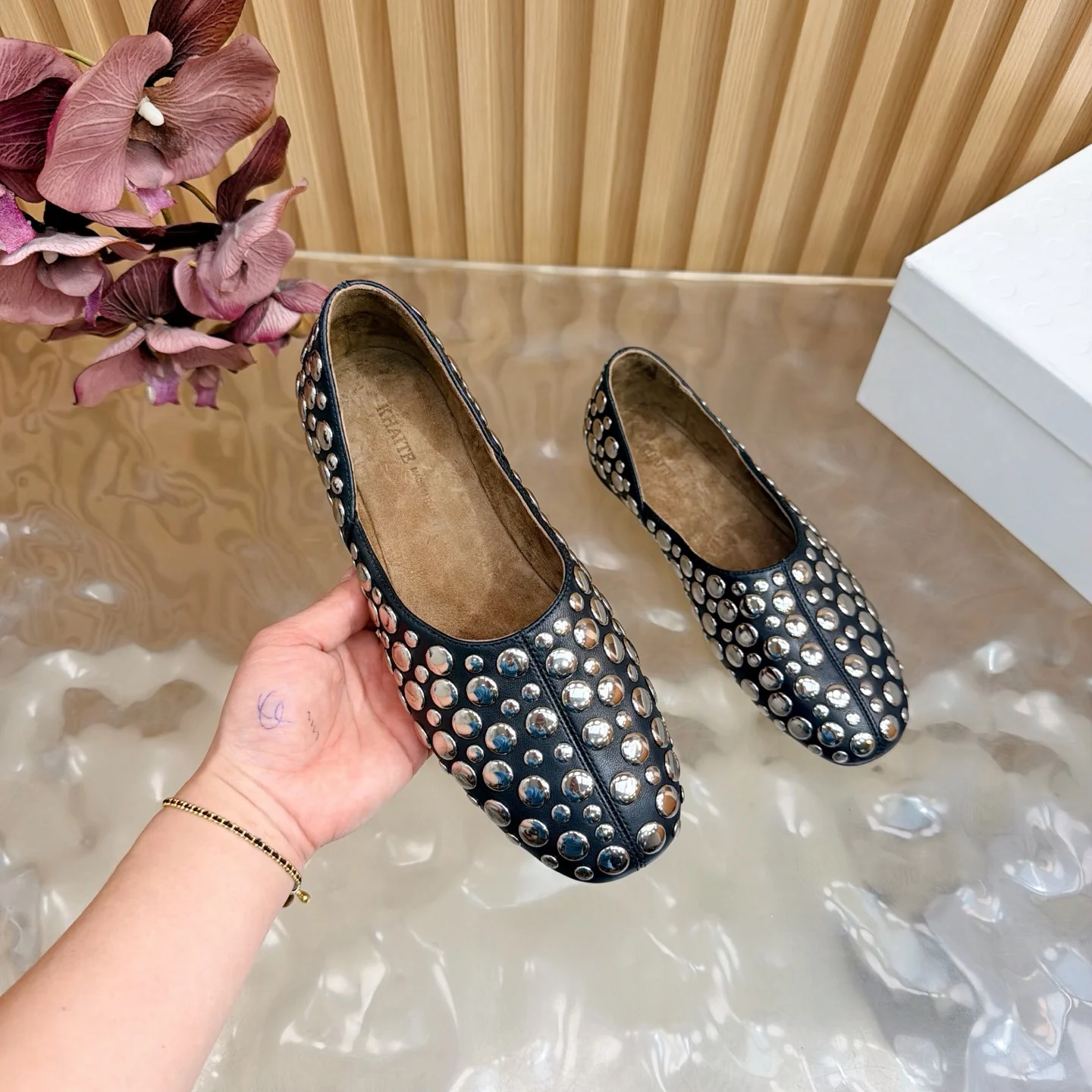 Khaite Spring/Summer 2026 New Arrivals Open-Toe Full Diamond Minimalist Flat Shoes - Detail view 11