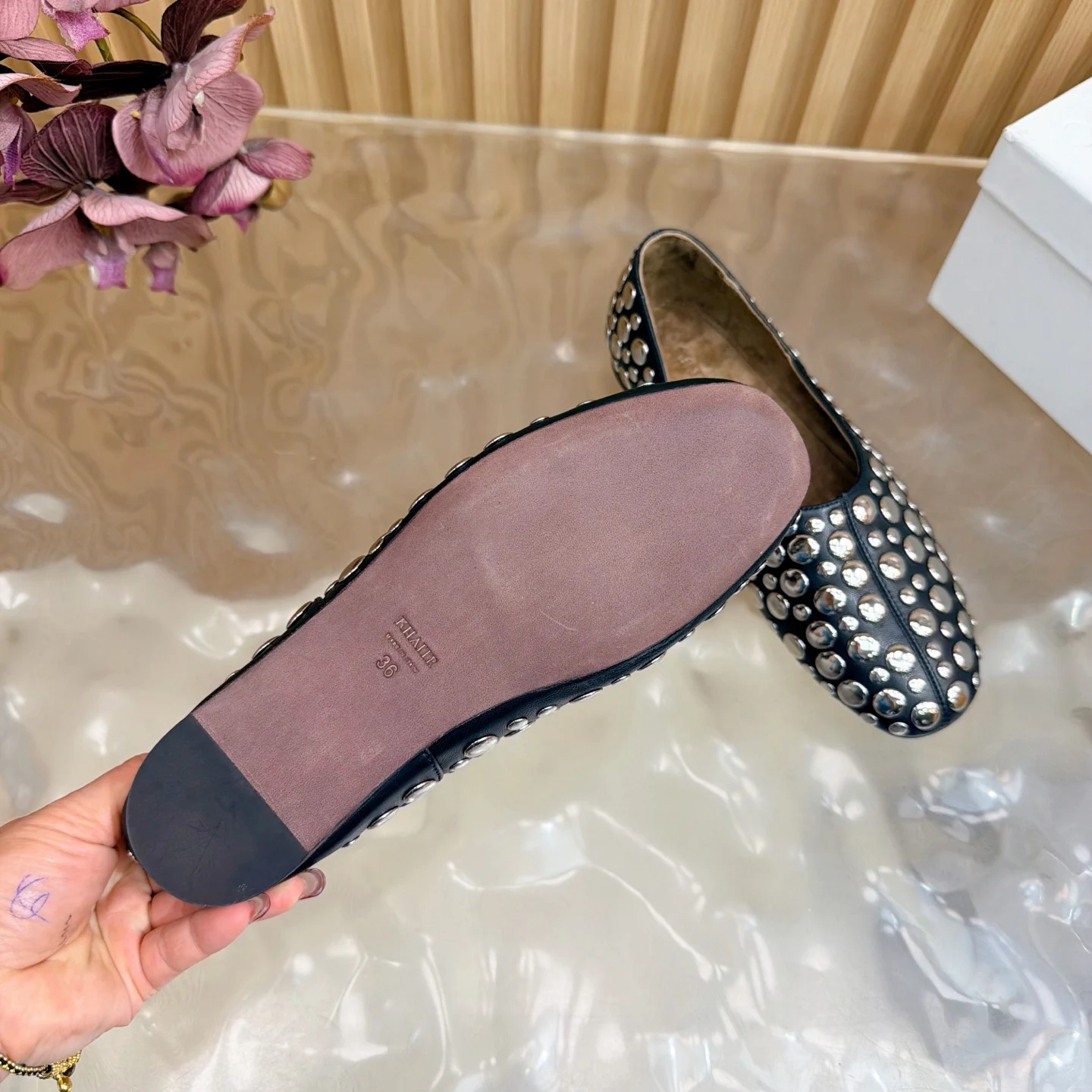 Khaite Spring/Summer 2026 New Arrivals Open-Toe Full Diamond Minimalist Flat Shoes - Detail view 12
