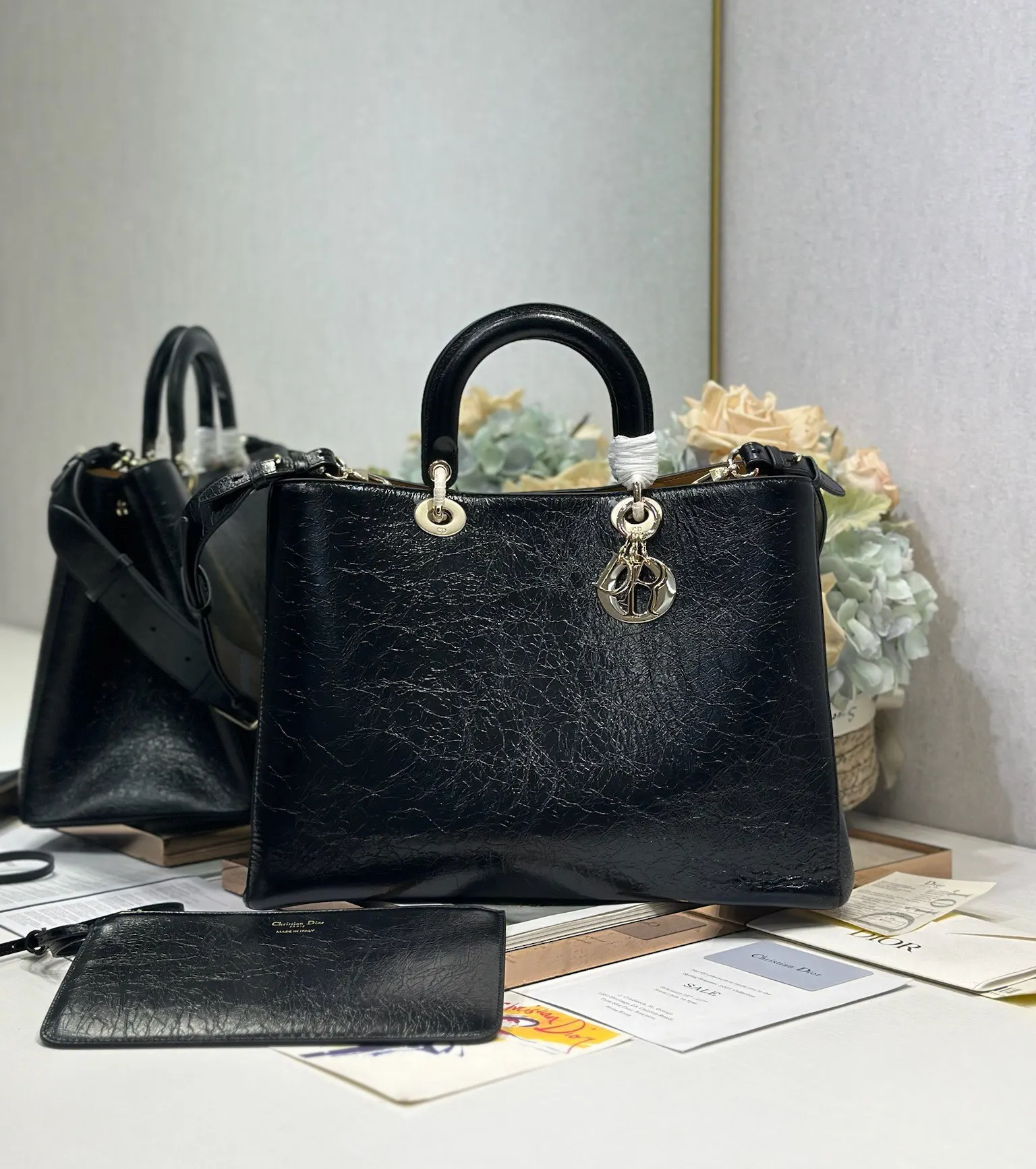 迪奥2833 荔枝纹牛皮手袋 女士斜挎包 - 细节图 1