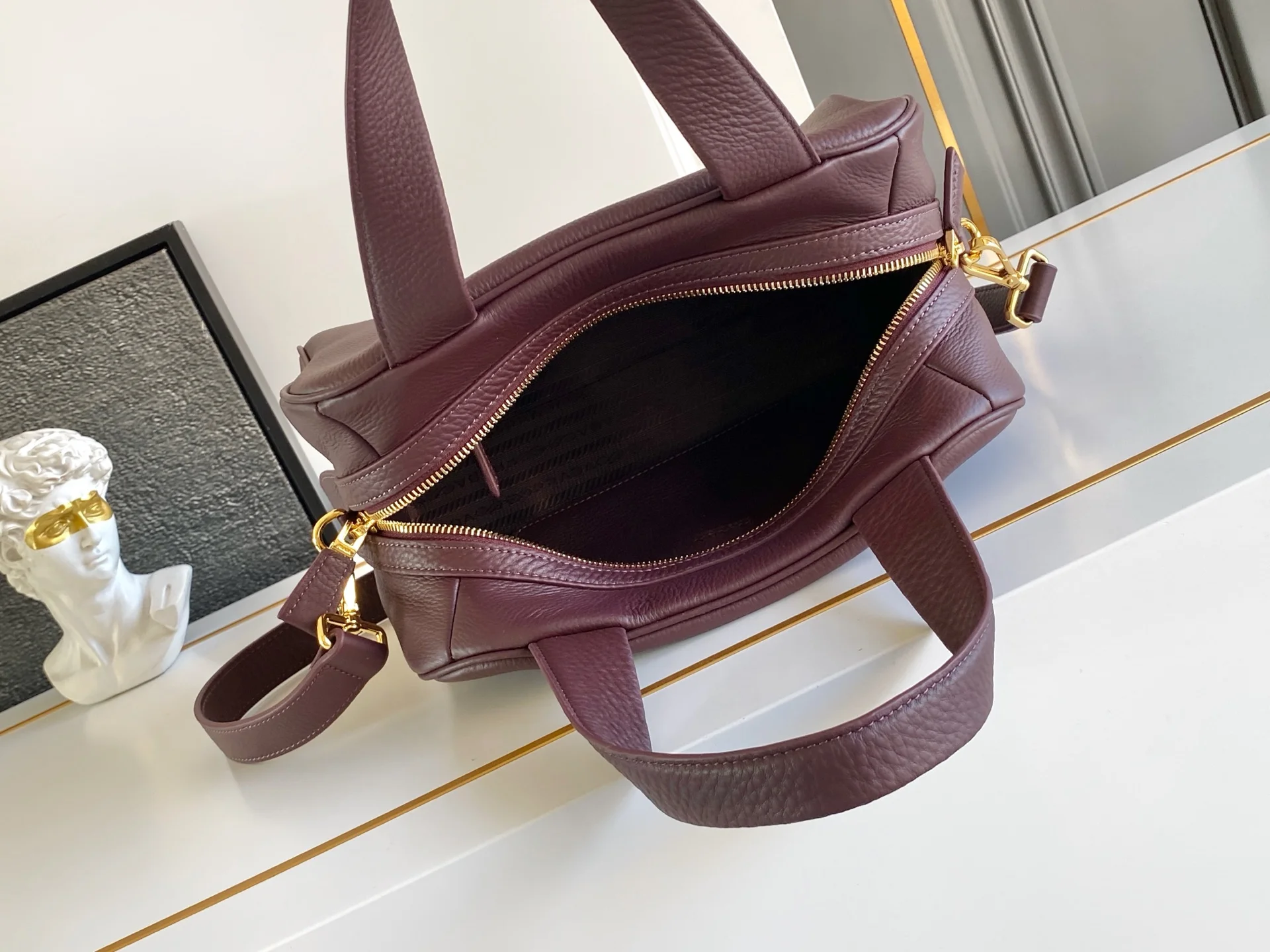 Prada 1BB149 Natural Grain Leather Handbag Women s Crossbody Bag - Detail view 8