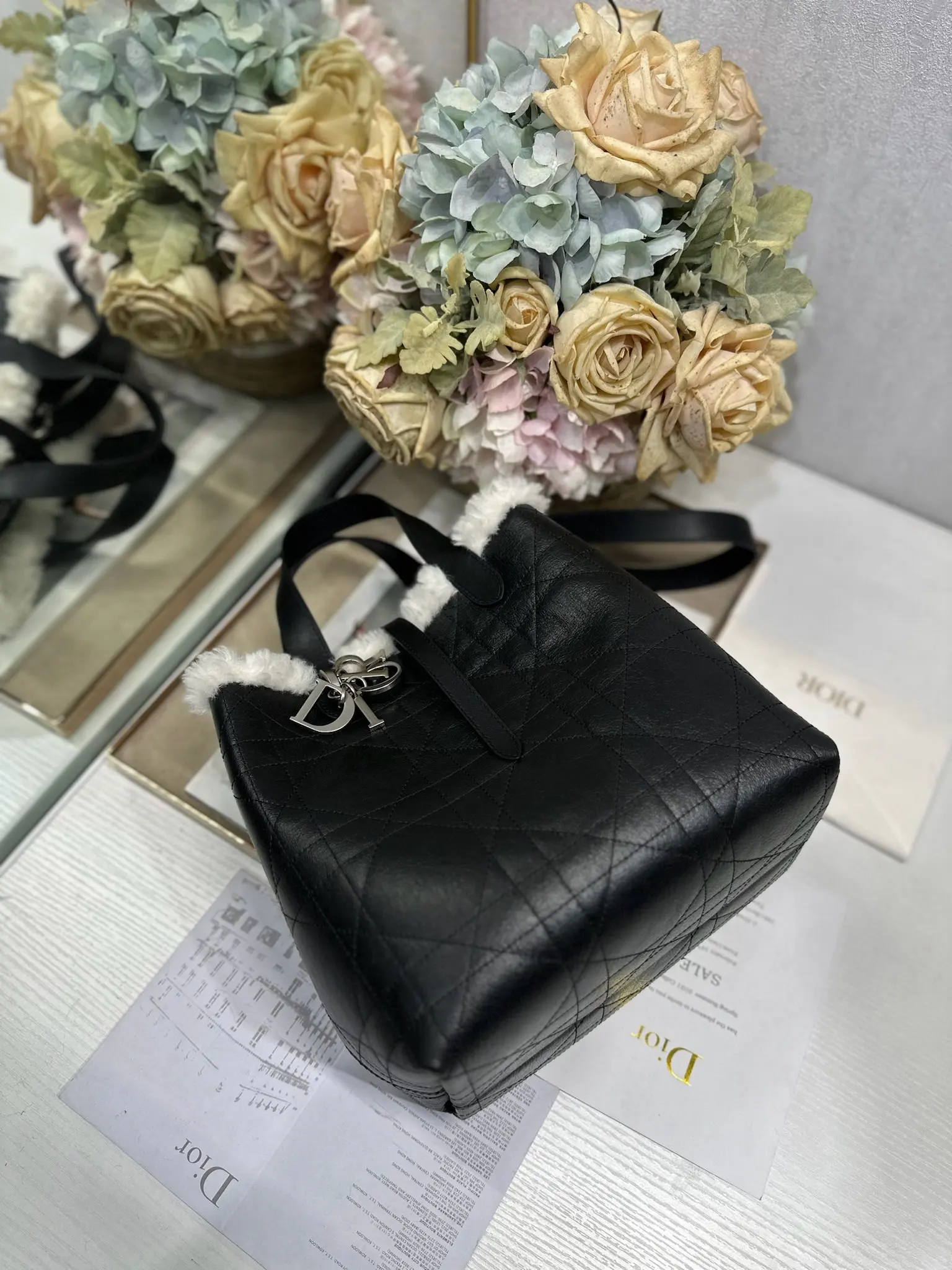 迪奥2836 藤格纹缉面线竖版手袋 女士斜挎包 - 细节图 4