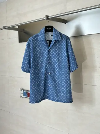 满印丹宁套装翻领短袖衬衫