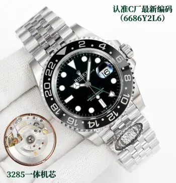 <p>C 劳力士 ROLEX CM3 配重 C厂跳码 GMT格林尼治升级版 采用正品一致904L钢材 一体成形的陶瓷白金字体圈口与正品一致 全新3285一体机芯 同步正品GMT针通过正反调时间及日历 配件通用原装 904L钢表壳表链 蓝宝石镜面 超级夜光 双向陶瓷旋转表圈 折叠表扣 </p>
