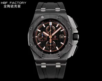 <p>太阳出品HBF  FACTORY Audemars  Piguet-爱彼  全陶瓷壳 AP 爱彼  A42 皇家橡树离岸型26402 系列44MM 腕表 秒杀市面上所有版本 封顶之作 杜绝一眼假 在原有的基础上 潜心研发 突破壁垒  打破原装封锁技术 同步原装独家计时码表 使上手最大程度贴合手腕 大大提高了佩戴的舒适 同时也杜绝一眼假的尴尬处境  1. 表壳与圈口的选料 使用进口的氧化锆 无需任何颜料 以超高的压力与超高的温度锻造 形成超高密度的彩色陶瓷  2.采用最新CNC级别的打磨技术 将整个表壳的个个角度完美处理 3.每颗六角螺丝都与表框处于同一平面上 不接受一丝一毫的凸显与凹陷 真正诠释了何为顶级复刻艺术 4.表盘以爱彼经典的大格纹为背景 层次分明的方格排列 经过完美打磨 将匠人的工艺体现的淋漓尽致 5.镜面采用双面蓝宝石镜片 表带采用氟橡胶胶带  6.机芯采用7750 改 3126的计时机芯 12 位的小秒 六点位和九点位的12小时计时与30分钟计时 完美的还原了原版的所有功能 每块手表都经过人工QC确保机芯的稳定性 真正做到无可挑剔欢迎各位 表友鉴赏   太阳出品精致