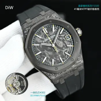 <p>太阳出品Royal Oak 15500  DiW 4302 一体机芯</p><p>AQUA 蒂芙尼蓝NTPT 碳纤 AP 爱彼皇家橡树15500 Royal Oak   DiW   HP1 </p><p> VOIDLINE AP 系列腕表 令本来轻量的手表变成超轻量 </p><p>DiW Carbon Audemars Piguet Royal Oak 15500</p><p> VOIDLINE AP  Series</p><p>腕 表 参 数</p><p>系 列 Voidline AP</p><p>型 号 皇家橡树系列15500</p><p>机 芯 4302</p><p>功 能 时.分.中央秒针和日期</p><p>重 量 85克  </p><p>表 壳 41毫米 碳纤维表壳</p><p>表 圈 黑色 DLC涂层</p><p>表 背 黑色DLC涂层</p><p>表 盘 碳纤维</p><p>表 带 橡胶表带</p><p>表 扣 黑色DLC涂层</p><p>密 封 性   5 ATM</p><p>动力储存 约70小时   太阳出品精致推荐男士机械腕表 </p><p>立即抢购 </p>