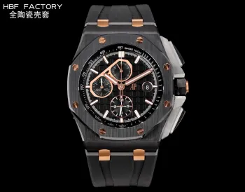 <p>太阳出品HBF  FACTORY Audemars  Piguet-爱彼  全陶瓷壳 AP 爱彼  A42 皇家橡树离岸型26402 系列44MM 腕表 秒杀市面上所有版本 封顶之作 杜绝一眼假 在原有的基础上 潜心研发 突破壁垒  打破原装封锁技术 同步原装独家计时码表 使上手最大程度贴合手腕 大大提高了佩戴的舒适 同时也杜绝一眼假的尴尬处境  1. 表壳与圈口的选料 使用进口的氧化锆 无需任何颜料 以超高的压力与超高的温度锻造 形成超高密度的彩色陶瓷  2.采用最新CNC级别的打磨技术 将整个表壳的个个角度完美处理 3.每颗六角螺丝都与表框处于同一平面上 不接受一丝一毫的凸显与凹陷 真正诠释了何为顶级复刻艺术 4.表盘以爱彼经典的大格纹为背景 层次分明的方格排列 经过完美打磨 将匠人的工艺体现的淋漓尽致 5.镜面采用双面蓝宝石镜片 表带采用氟橡胶胶带  6.机芯采用7750 改 3126的计时机芯 12 位的小秒 六点位和九点位的12小时计时与30分钟计时 完美的还原了原版的所有功能 每块手表都经过人工QC确保机芯的稳定性 真正做到无可挑剔欢迎各位 表友鉴赏   太阳出品精致