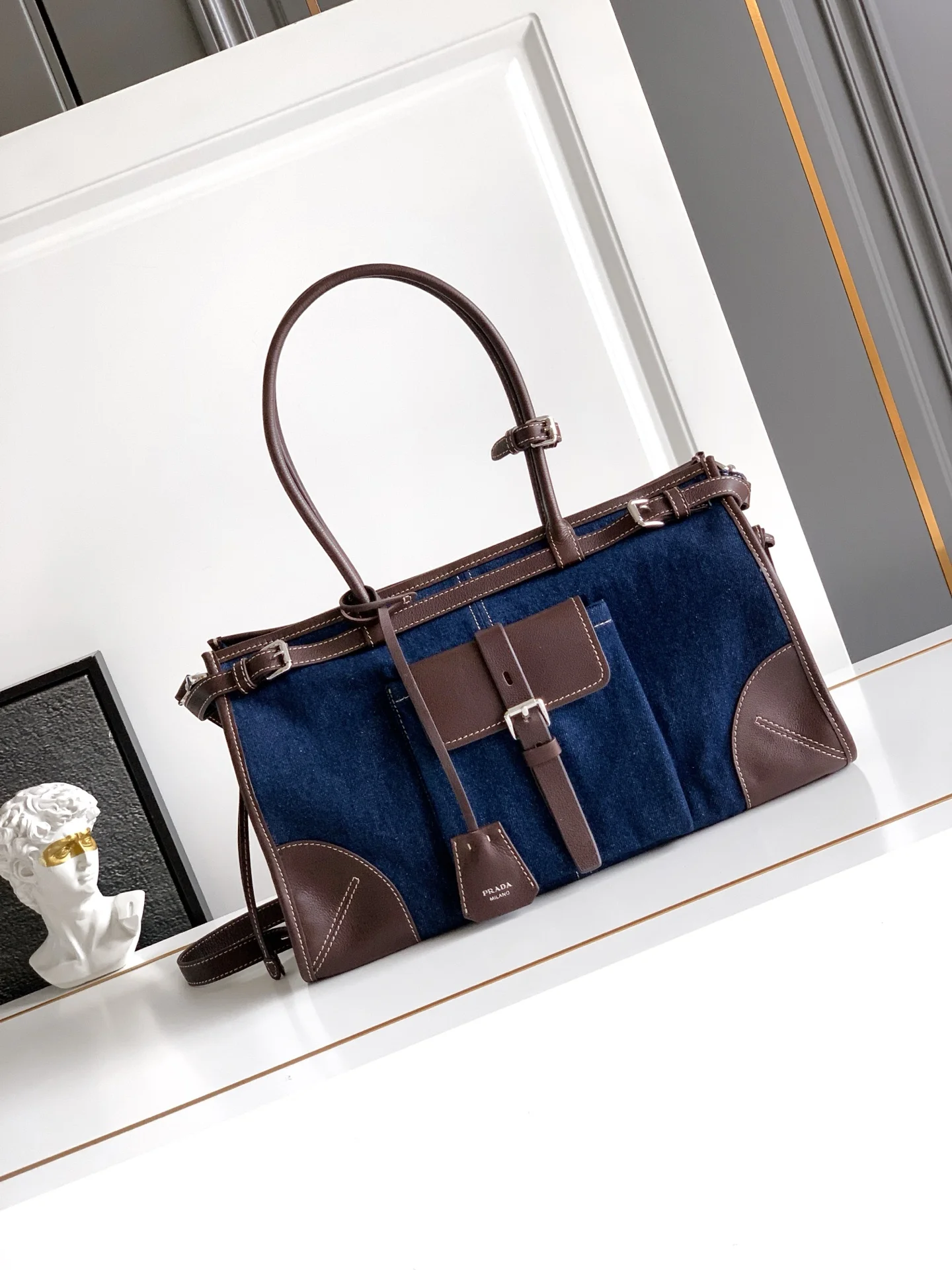 Prada 1BA433 Denim Large Handbag Women s Crossbody Bag - Detail view 1