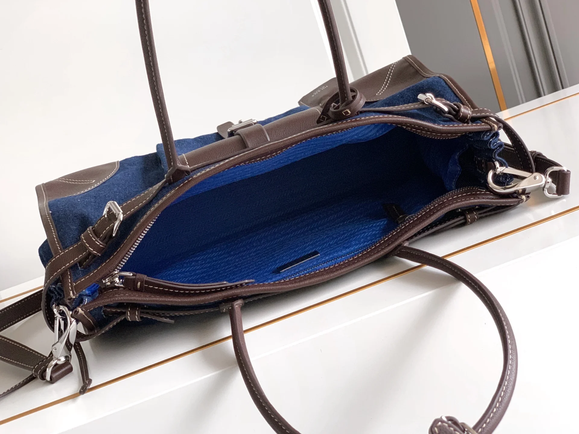 Prada 1BA433 Denim Large Handbag Women s Crossbody Bag - Detail view 8