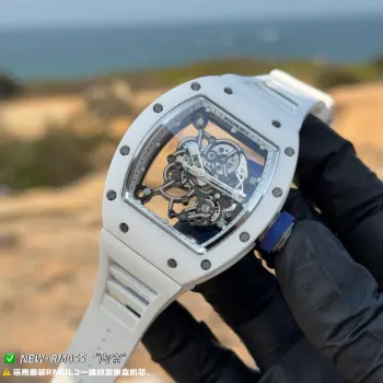 新厂-NEW Factory 理查德 RM055 NEW 最新升级V5 升级一体机芯版本原装一体双发条盒一体机芯 品质更加稳定机芯宝石非水钻也不是用胶水粘的经得住测试笔  心 进口白色宝石手工镶一体的</p><p>1  表壳 采用与原版一致白色陶瓷表壳 男士真飞轮机械腕表 </p>