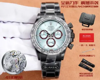 <p>BLAKEN 顶配升级改装 劳力士 宇宙计型迪通拿全黑款 4代  B33 迪通拿系列 </p><p>All-black Rolex Daytona 4th Gen   Ultra-thin Upgrade  </p><p>12.2mm 超薄机身</p><p>Thinner than ordinary 13.5mm model   Superior craftsmanship</p><p>40mm 碳黑哑黑镀904L精钢壳 + 碳纤维表圈</p>男士多功能机械腕表 </p>