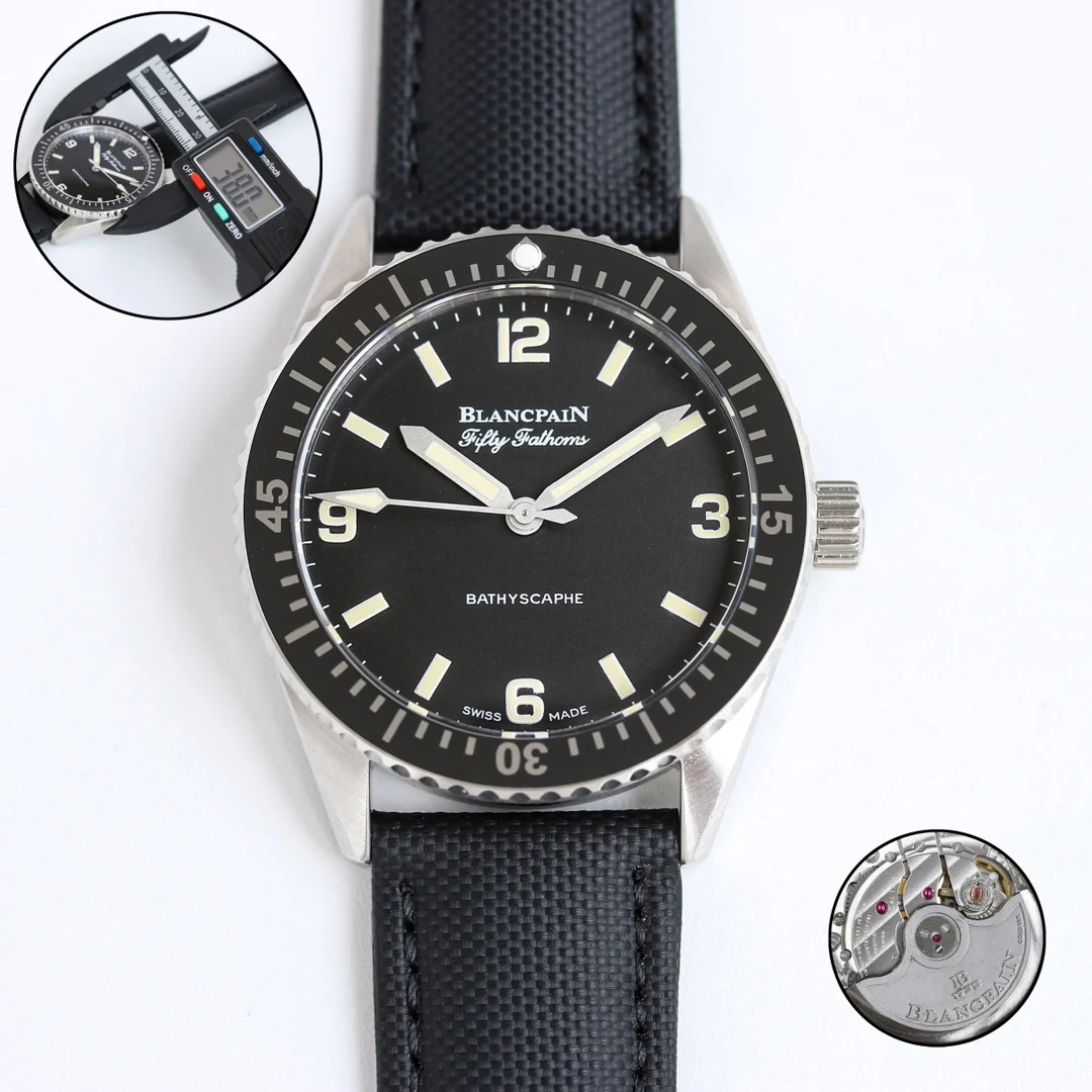 <p>宝珀 五十寻 5100-1130系列 <p>官方尺寸 38mm GV1 高科技缎面陶瓷光泽亮丽 高硬度 不变色 不沾污 不易磨损 表壳 牙圈对版立体感强 永不退色 手感爽滑且不伤肌肤 表冠 表把 刻字工整 超神级工艺 男士机械腕表</p>