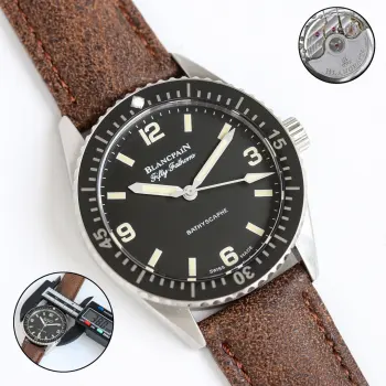 <p>宝珀 五十寻 5100-1130系列 <p>官方尺寸 38mm GV1 高科技缎面陶瓷光泽亮丽 高硬度 不变色 不沾污 不易磨损 表壳 牙圈对版立体感强 永不退色 手感爽滑且不伤肌肤 表冠 表把 刻字工整 超神级工艺 男士机械腕表</p>