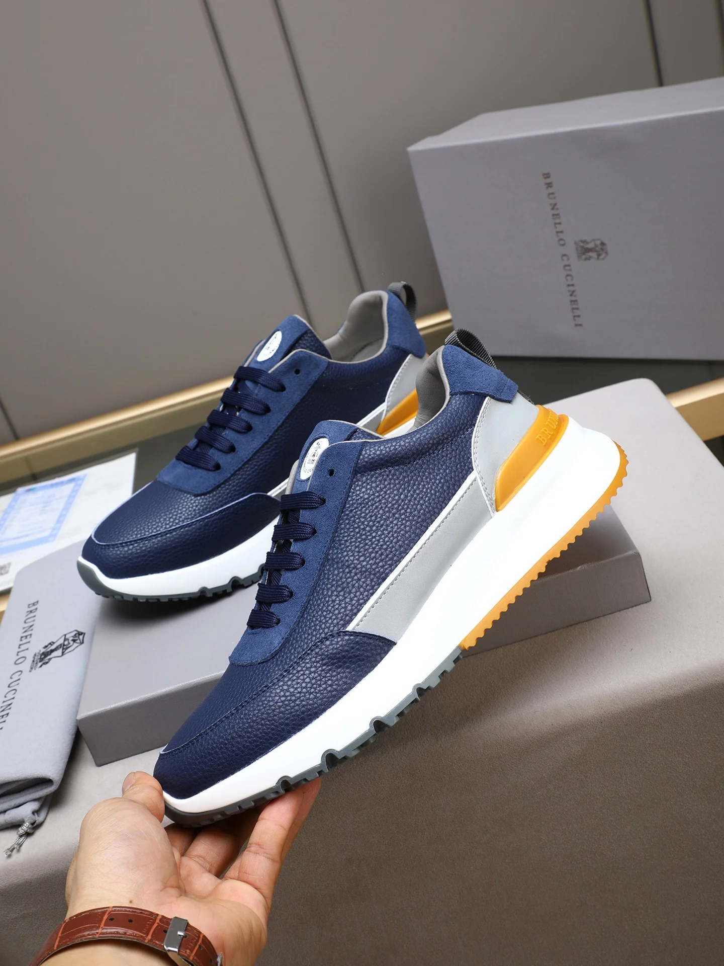 Brunello Cucinelli Imported mesh sports shoes made of calfskin for men - Detail view 2