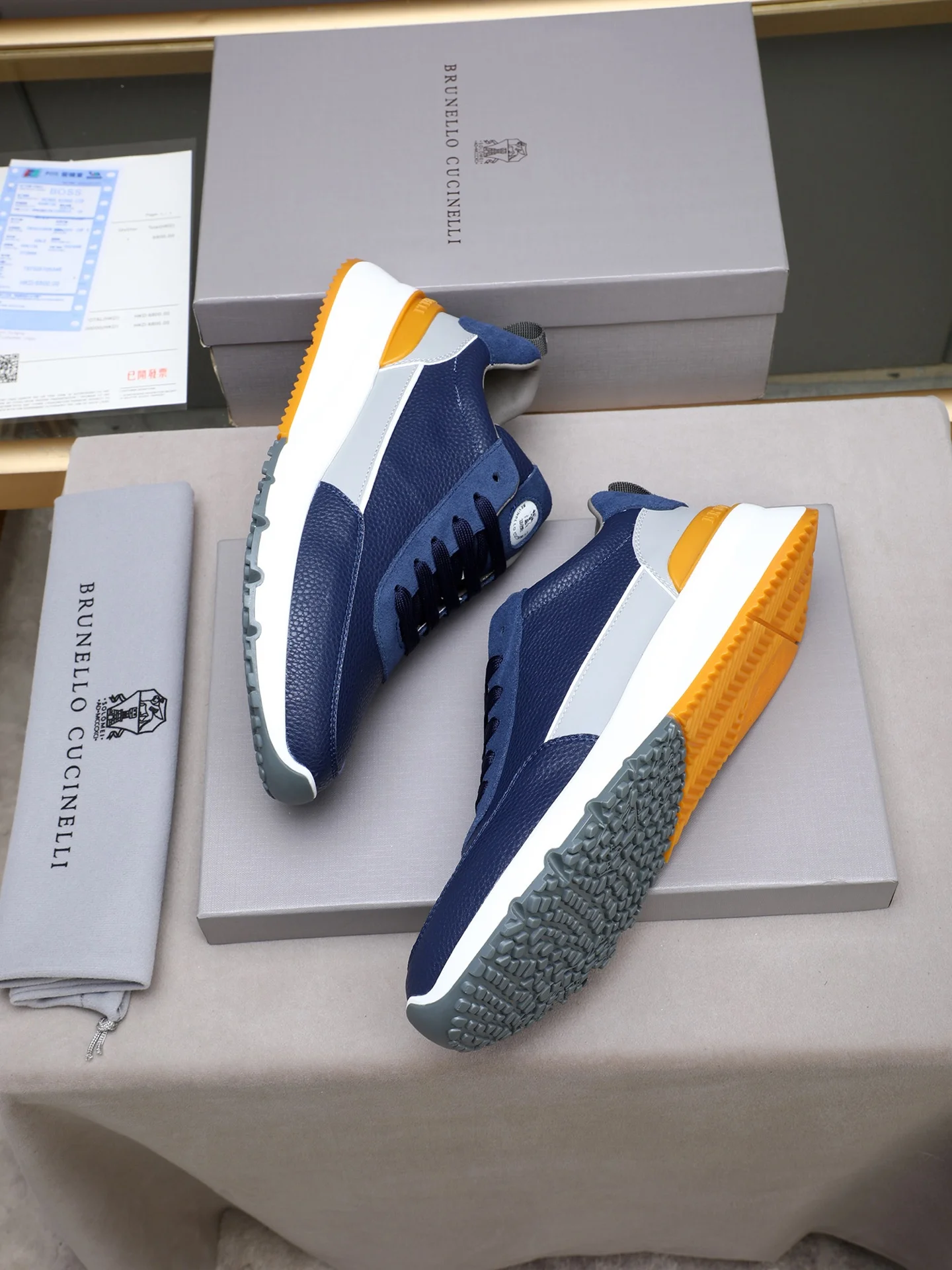 Brunello Cucinelli Imported mesh sports shoes made of calfskin for men - Detail view 8