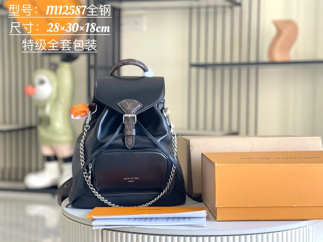 LVM12587  全粒面牛皮革手袋  双肩包