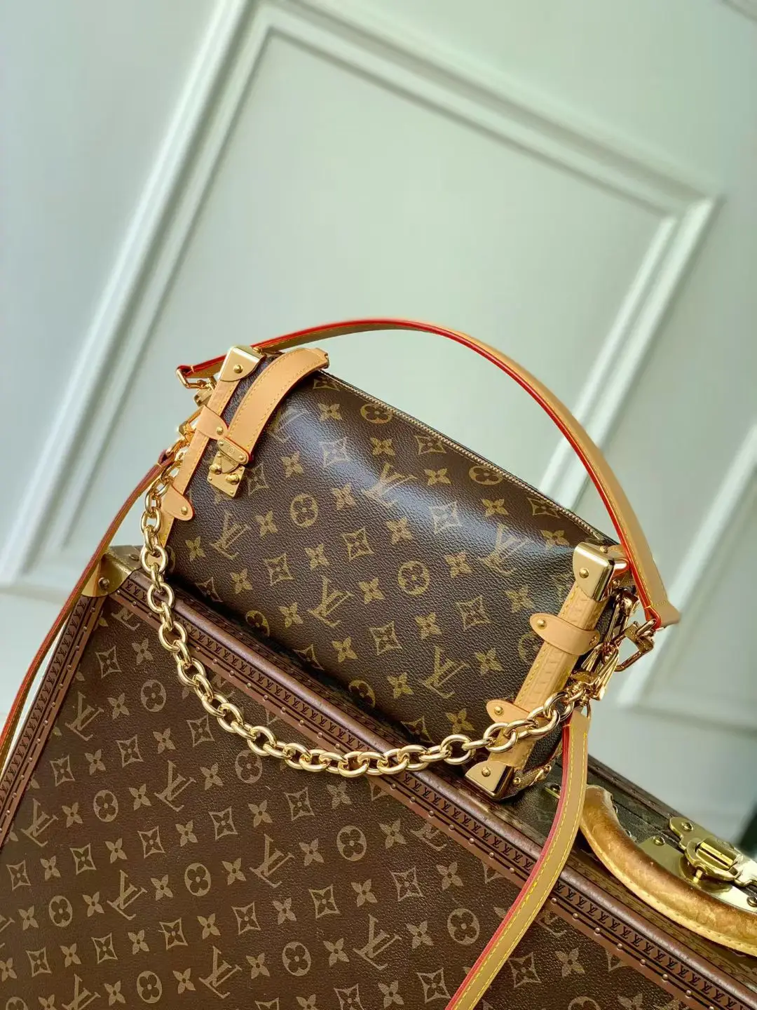 LVM28385 撞色皮革手袋 女士斜挎包 - 细节图 1