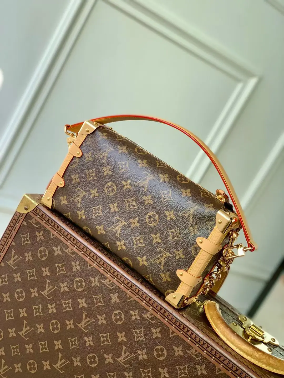 LVM28385 撞色皮革手袋 女士斜挎包 - 细节图 3