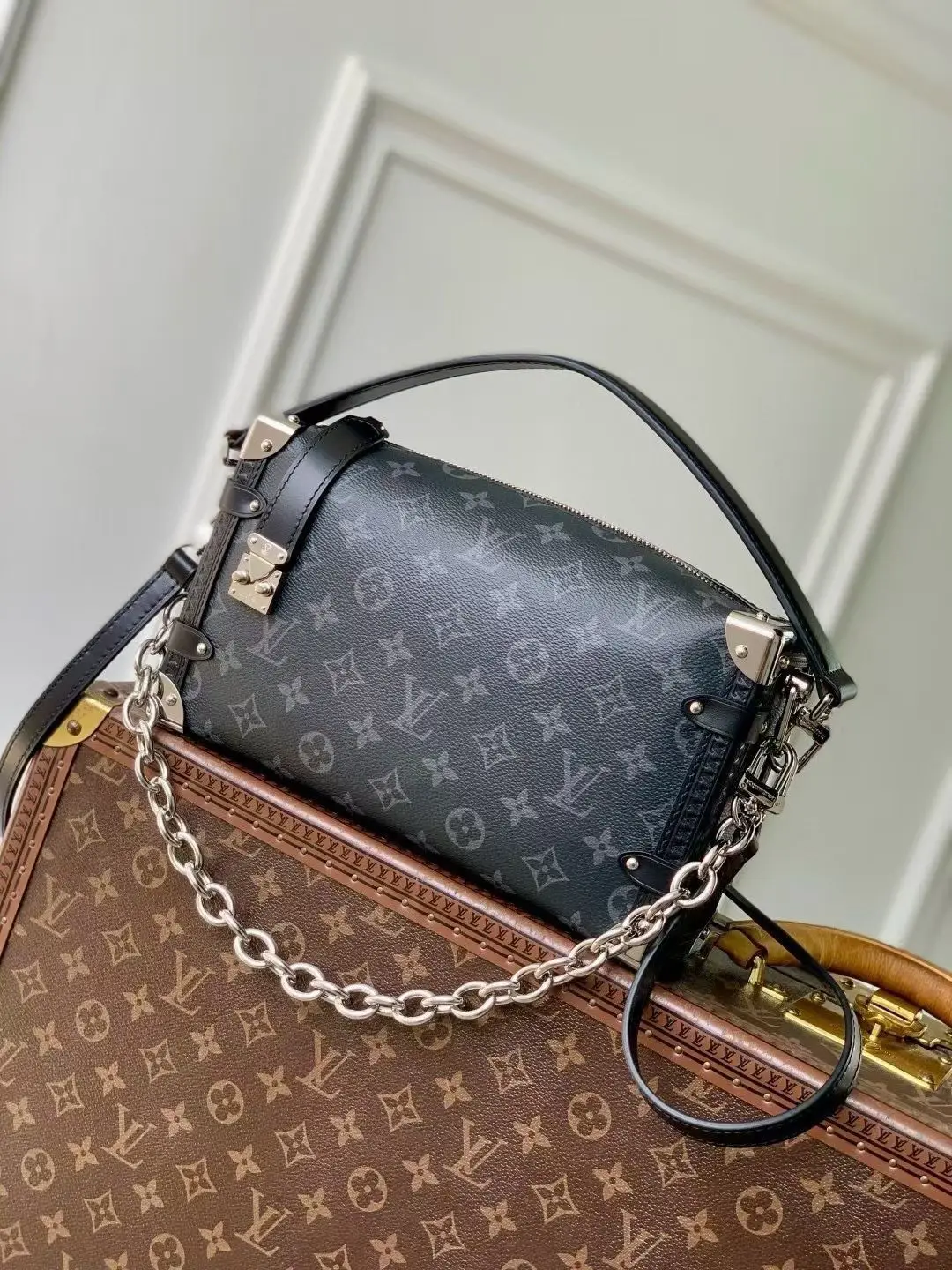 LVM26226 撞色皮革手袋 女士斜挎包 - 细节图 1