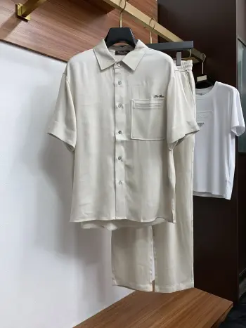 古巴领亚麻工装口袋套装