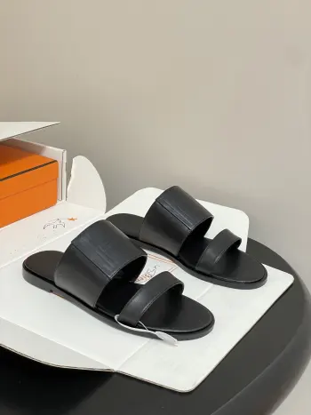 Cowhide sandals, two-strap flat slippers, women s slippers.