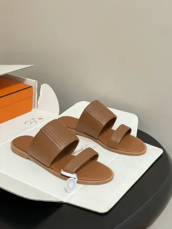 Cowhide sandals, two-strap flat slippers, women s slippers.